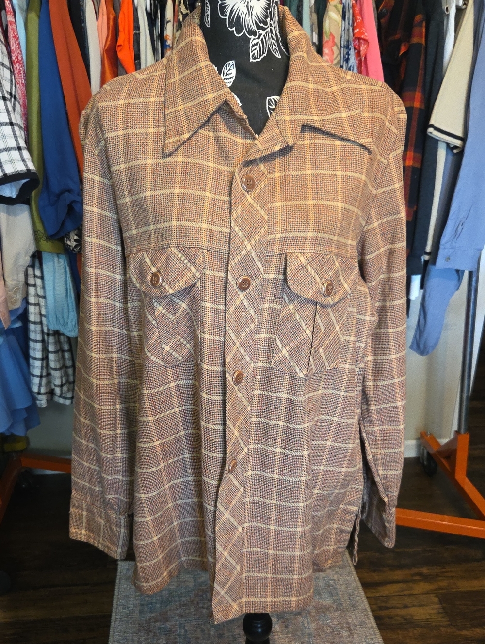 Van Heusen Brown Plaid Lightweight Shirt Jacket